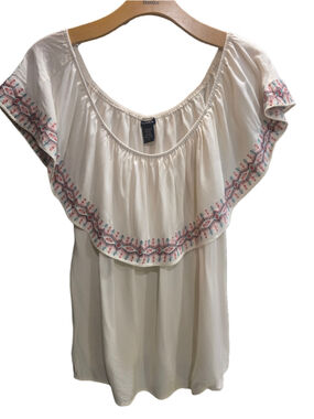 Torrid Women's Plus 2X Off-Shoulder Blouse Cream Embroidered